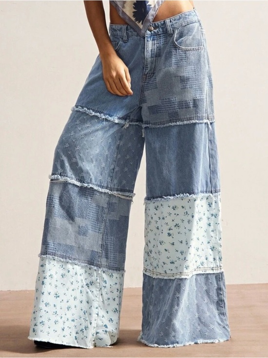Delilah Wear Denim - NET Patchwork Wide-Leg Jeans PATCHWORK FLORAL DESIGN